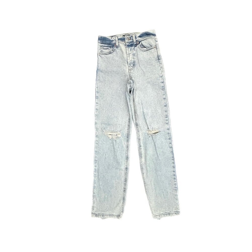 Wild Fable Super High Rise Straight Button Fly Distressed Women size 0 Blue Jean